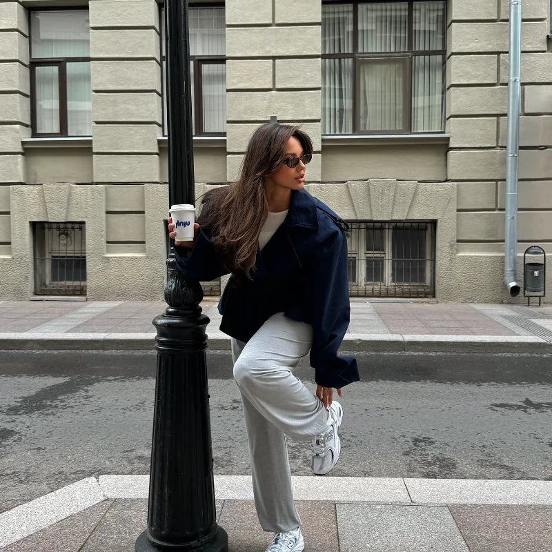 Women Lapel V-neck Belt Trench Coat Fashion Lace Up Full Sleeve Button Short Thin Windbreak 2025 New Lady Daily Street Outerwear