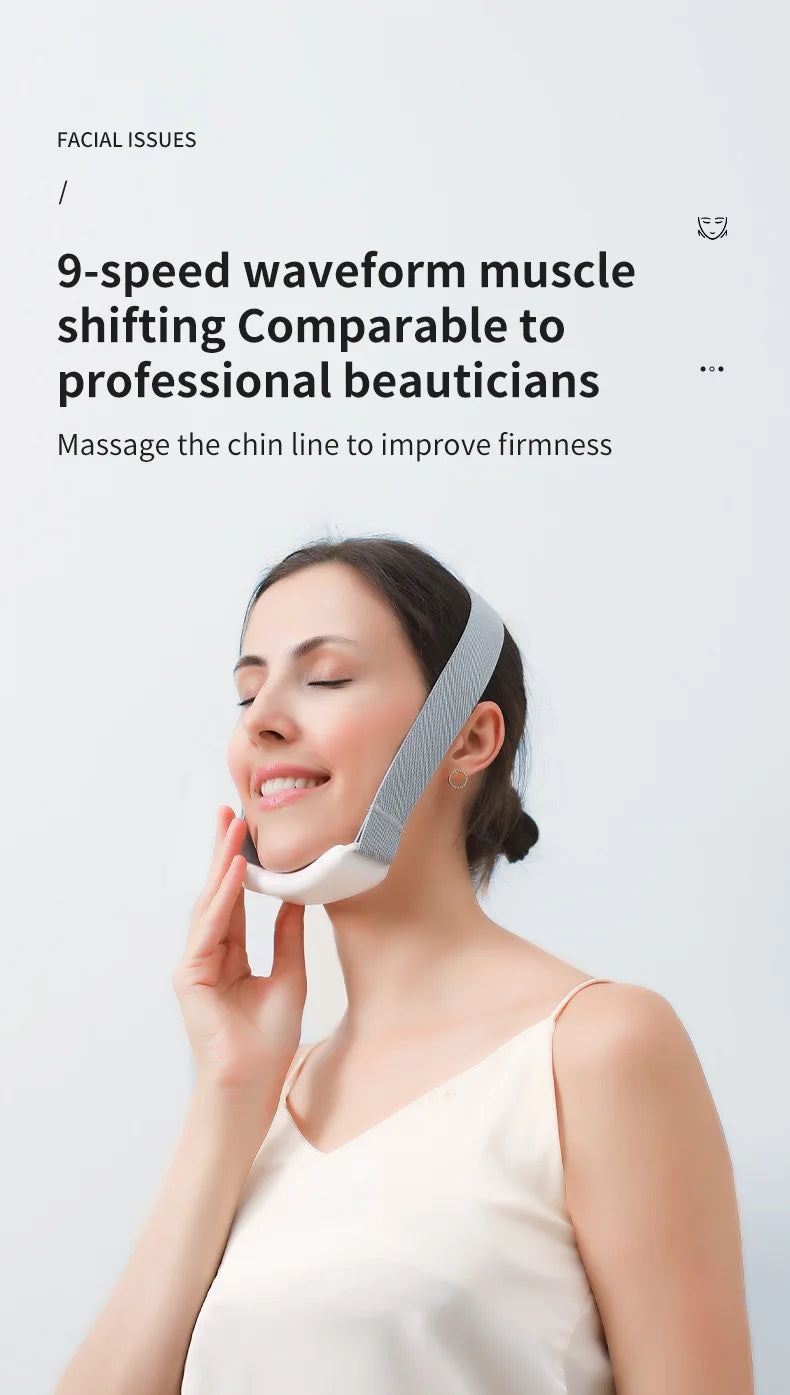 Removedor de queixo duplo, vibração, queixo para cima, massageador facial em V, levantador facial EMS, dispositivo de beleza, cinto modelador de lifting facial em V