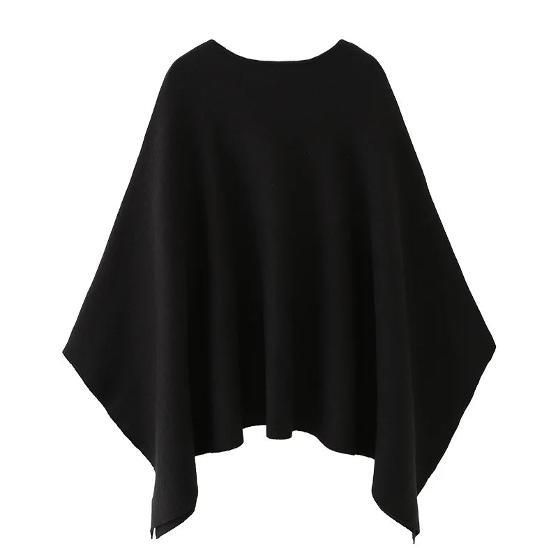 ETJ 2025 women's new fashion oversized loose version of the round neck cape sweater solid color bat sleeve sweater