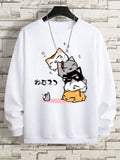 Moletom fofo com gatos empilhados,  masculino com capuz, hip hop, gola redonda, vintage, casual, solto, com capuz, outono, novas roupas soltas