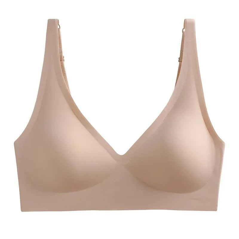 Seamless Women Underwear Sexy V-neck No Steel Ring Small Chest Gathered Adjustable Support  Small Comfortable Thin Top Bra