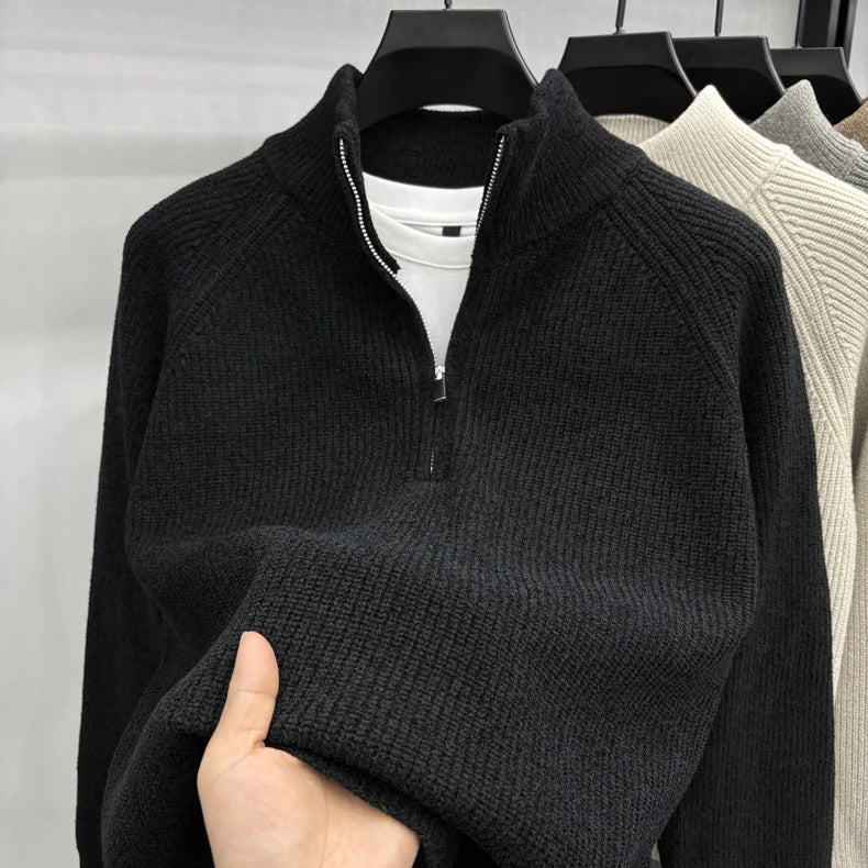 Men's Sweater Half Zipper Winter Thick Korean Edition Casual Loose Stand Up Collar Undercover