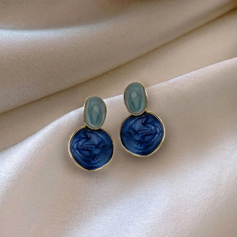 Fashion Vintage Resin Geometric Drop Earrings for Women Charms Elegant Irregular Blue Pendant Earrings Jewelry Party Gifts 2024