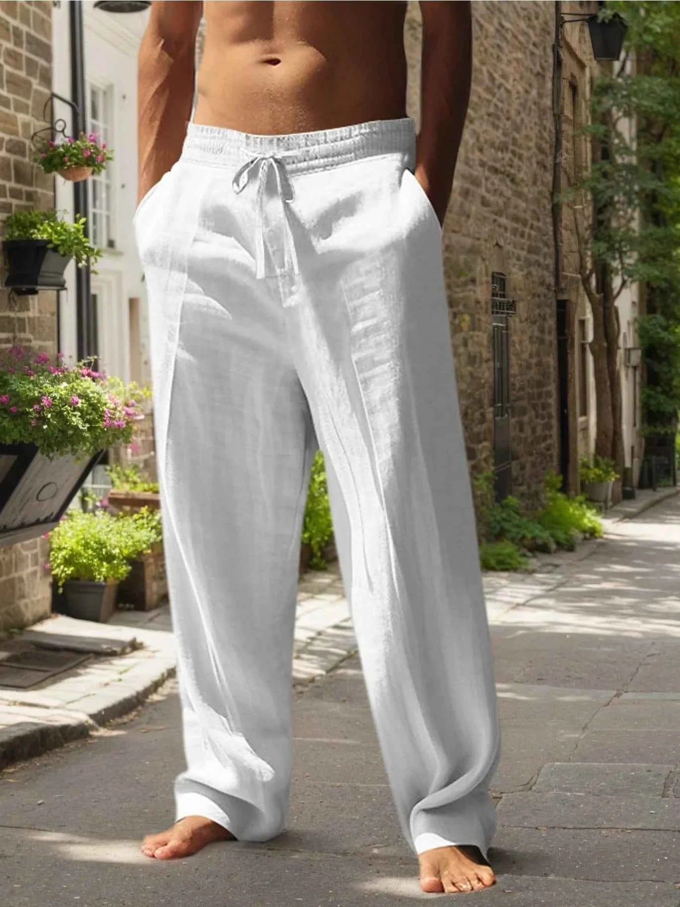 New Men's Beach Pants - Daily Versatile Outdoor Leisure Fitness Simple Cotton Hemp Texture Loose Long Pants for Spring and Summe