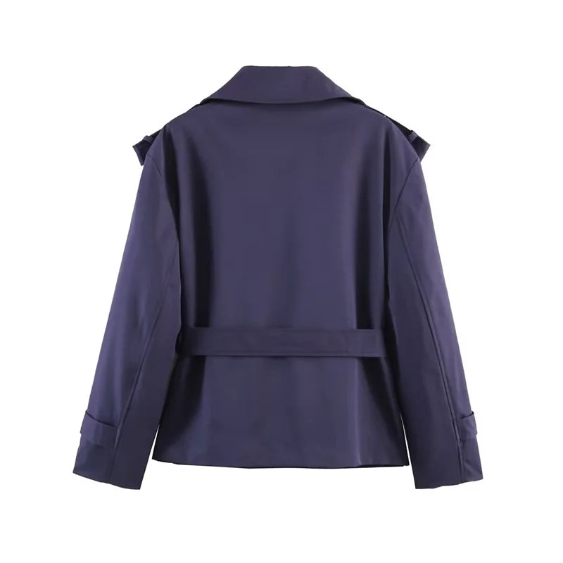 Women's Coat 2026 Spring New Style Solid Color Long Sleeve Belted Short Trench Coat European and American Personalized Fashion