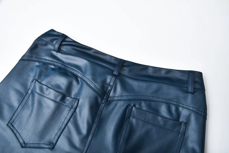 Calças de couro sintético, leggings femininas casuais elásticas e sensuais, couro sintético sólido, calças lápis justas