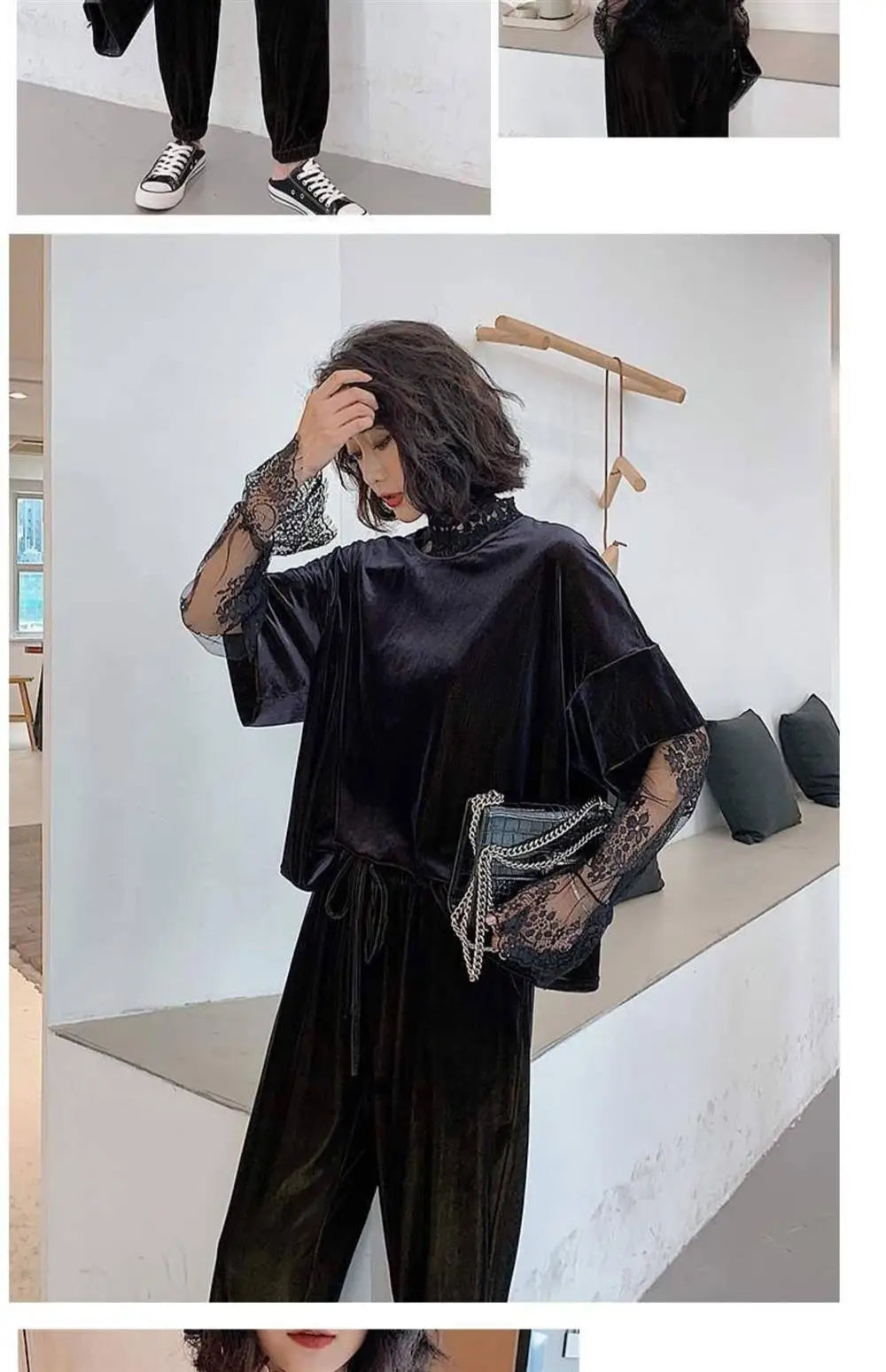 Sexy Lace Base Shirt Women's Mesh Inner Top Half High Collar Knitted Sweater Layerable Floral Lace Trim See through Design