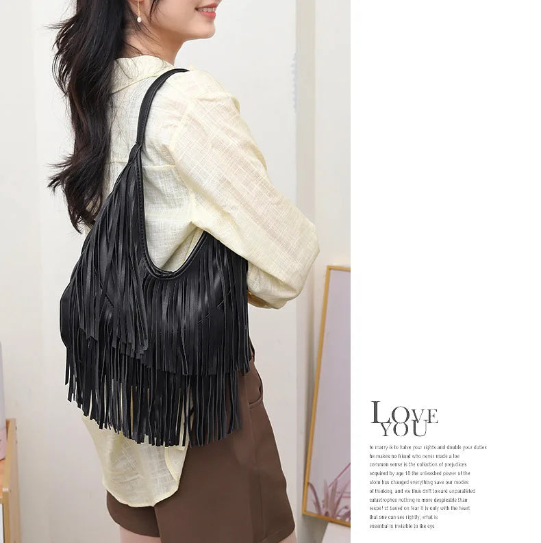Long Tassels Women handbag Fashion Shoulder Bags for ladies hand bag Soft PU leather casual hobos armpit bag female Tote
