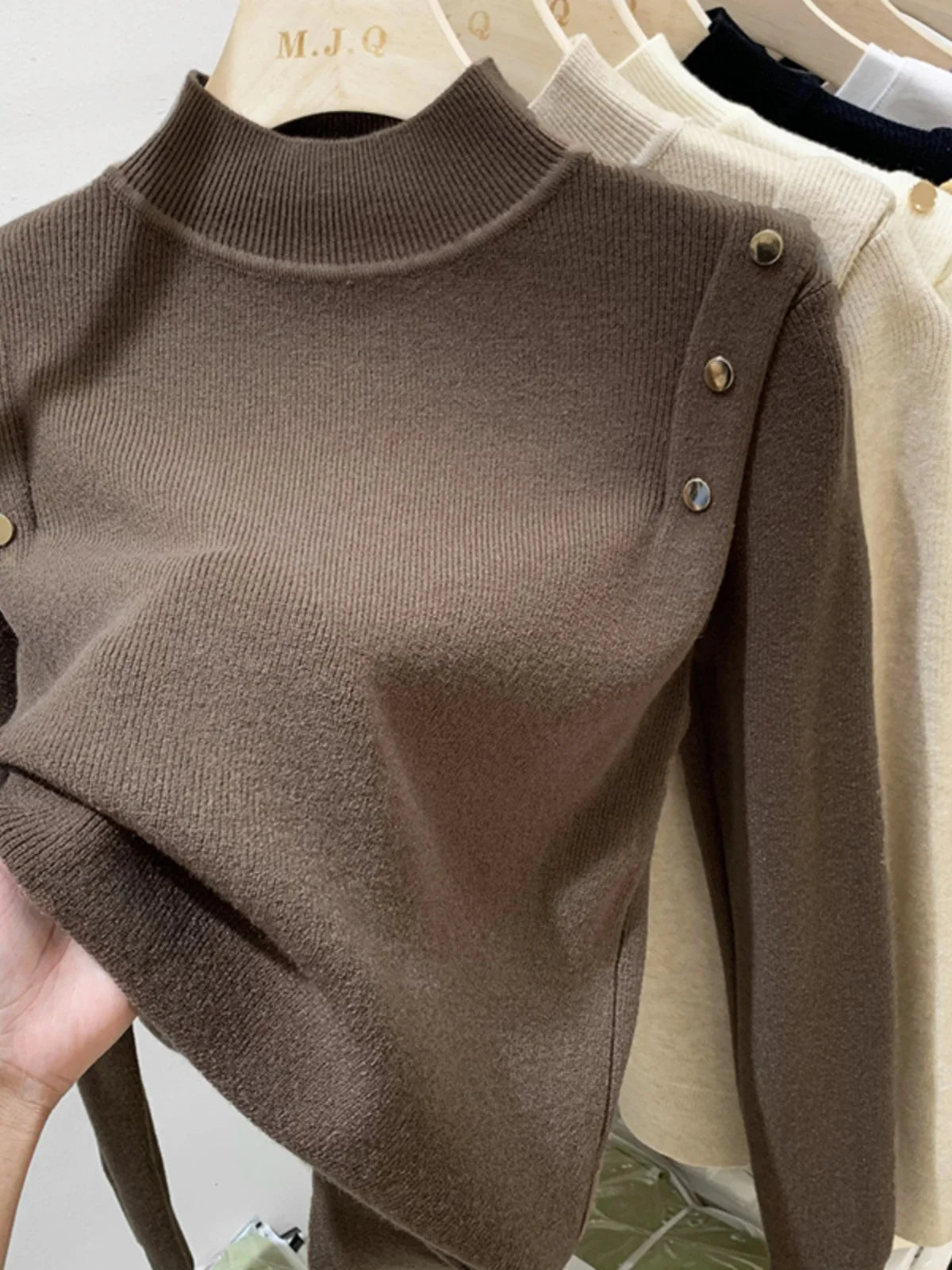 AOSSVIAO 2026 Button Turtleneck Knitted Women Sweater Pullovers Autumn Winter Basic Women Sweaters Fit Soft Warm Tops