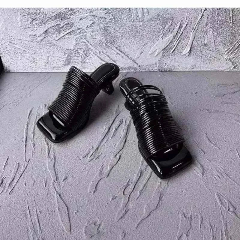 Square Toe Stiletto Sandals for Women Summer Shiny Solid Color High Heels Casual Half Slippers Shoes for Women Designer Sandals