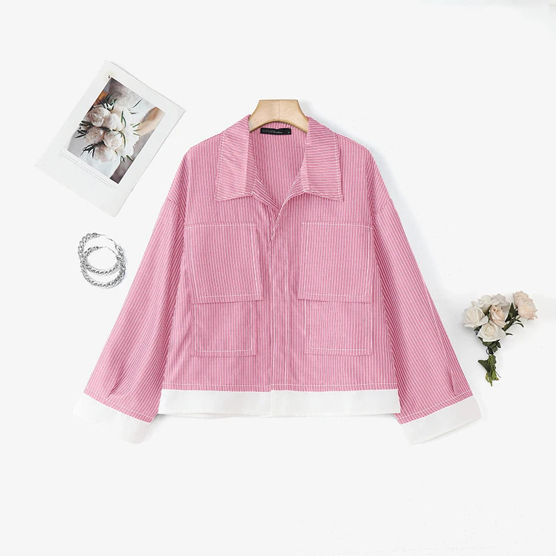 Women Korean Shirts 2025 ZANZEA Autumn Long Sleeve Striped Patchwork Blouse Fashion Tops Tunic Pockets Office Blusas Femininas