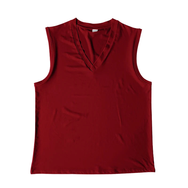Colete masculino de verão, cor sólida, com decote em V, casual, respirável, sem mangas, adequado para fitness e esportes