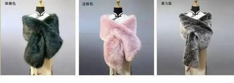 32 Colors 165*30cm Women Luxury Warm Faux Fox Fur Shawl Winter Ladies Plush Scarf Wraps Cloak Coat Wedding Long Cape Scarves