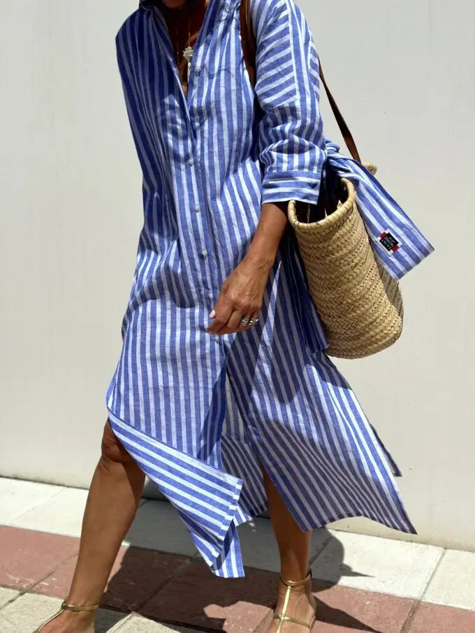 Autumn Long Sleeve Shirt Dress Elegant Belt Long Dress For Women 2024 Fashion Print Button Lapel Neck Casual Dresses Robe Femme