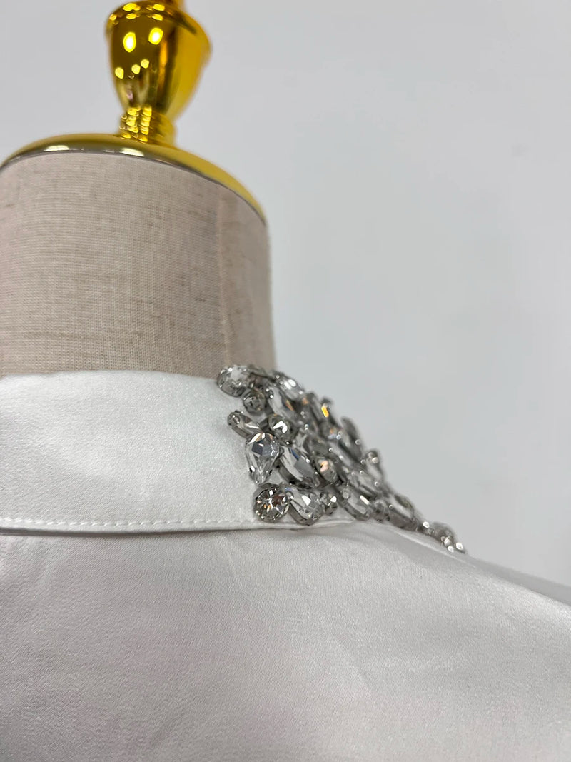 Blusa elegante e chique com losangos emendados lapela, manga comprida, design temperamental, camisa sensual