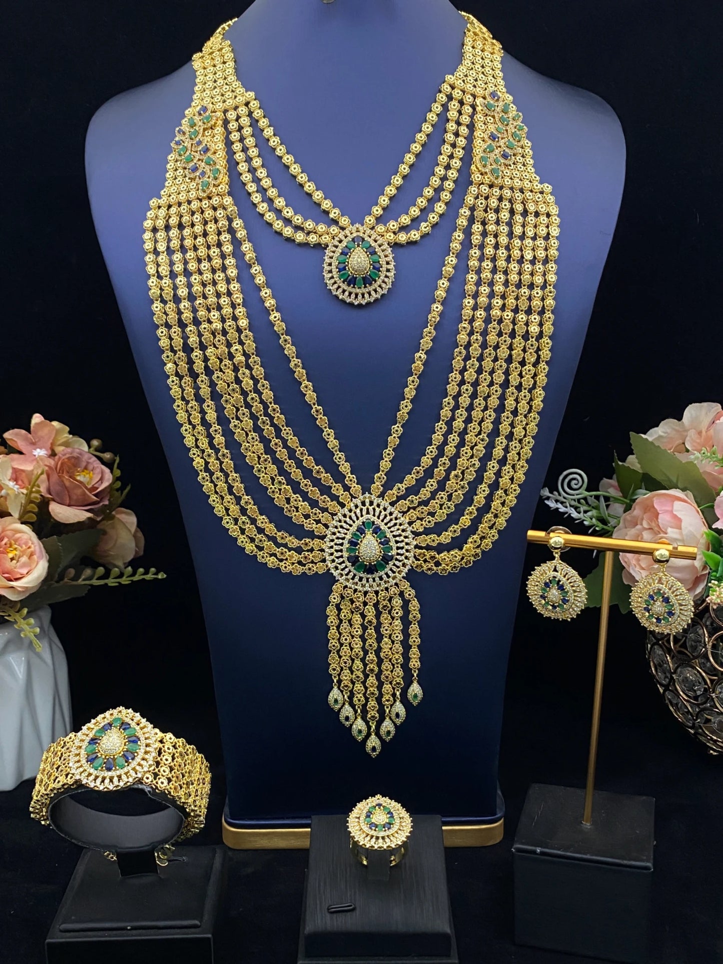 JRH Noble and Elegant Women's Jewelry Mixed Color Gemstone Zircon Set Necklace Earrings Ring Bracelet Suitable for Wedding Party