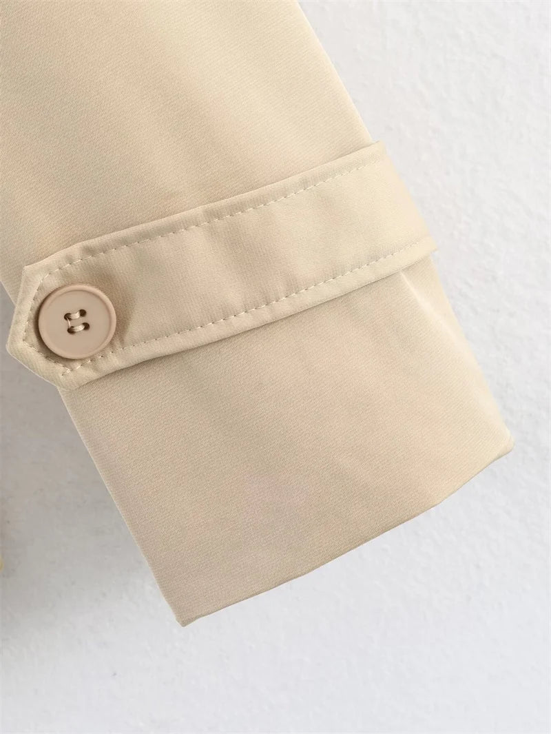 Women's Coat 2026 Spring New Style Solid Color Long Sleeve Belted Short Trench Coat European and American Personalized Fashion