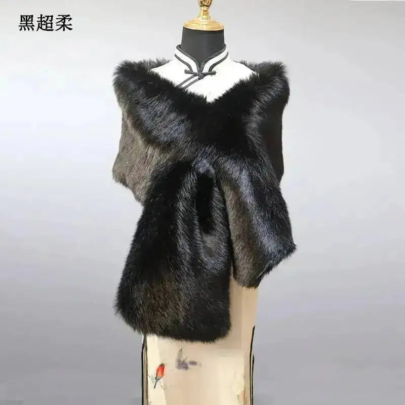 32 Colors 165*30cm Women Luxury Warm Faux Fox Fur Shawl Winter Ladies Plush Scarf Wraps Cloak Coat Wedding Long Cape Scarves