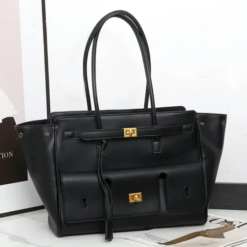 Luxury High Quality Tote Bag Brand Texture Lock Wing Bag Solid Color Simple New Horizontal Square Bag Women's Commuter Handbag
