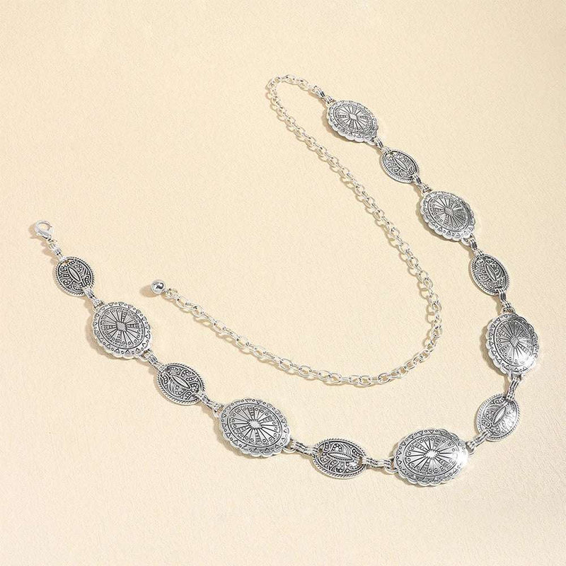 Retro style women's metal waist chain accessories Decorative circle carved chain belt high style accessories