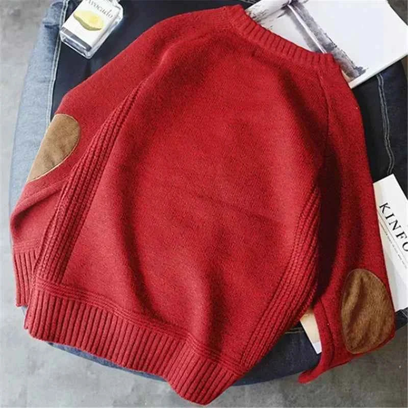 Men's Harajuku Pullover Sweater Patch Designs Knitted Sweatshirt Hip Hop Round Neck Pure Colour Causal Pullovers Men's Clothing