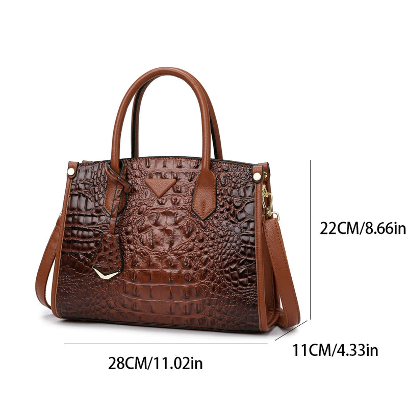 Women's Large Top-Handle Bag Vintage Crocodile Designer Shoulder Bag Quality Leather Crossbody Bag Messenger Commuter Sac A Main