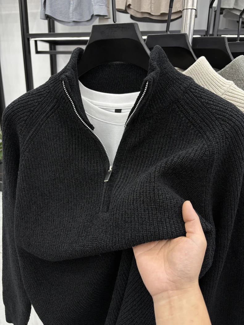 Men's Sweater Half Zipper Winter Thick Korean Edition Casual Loose Stand Up Collar Undercover