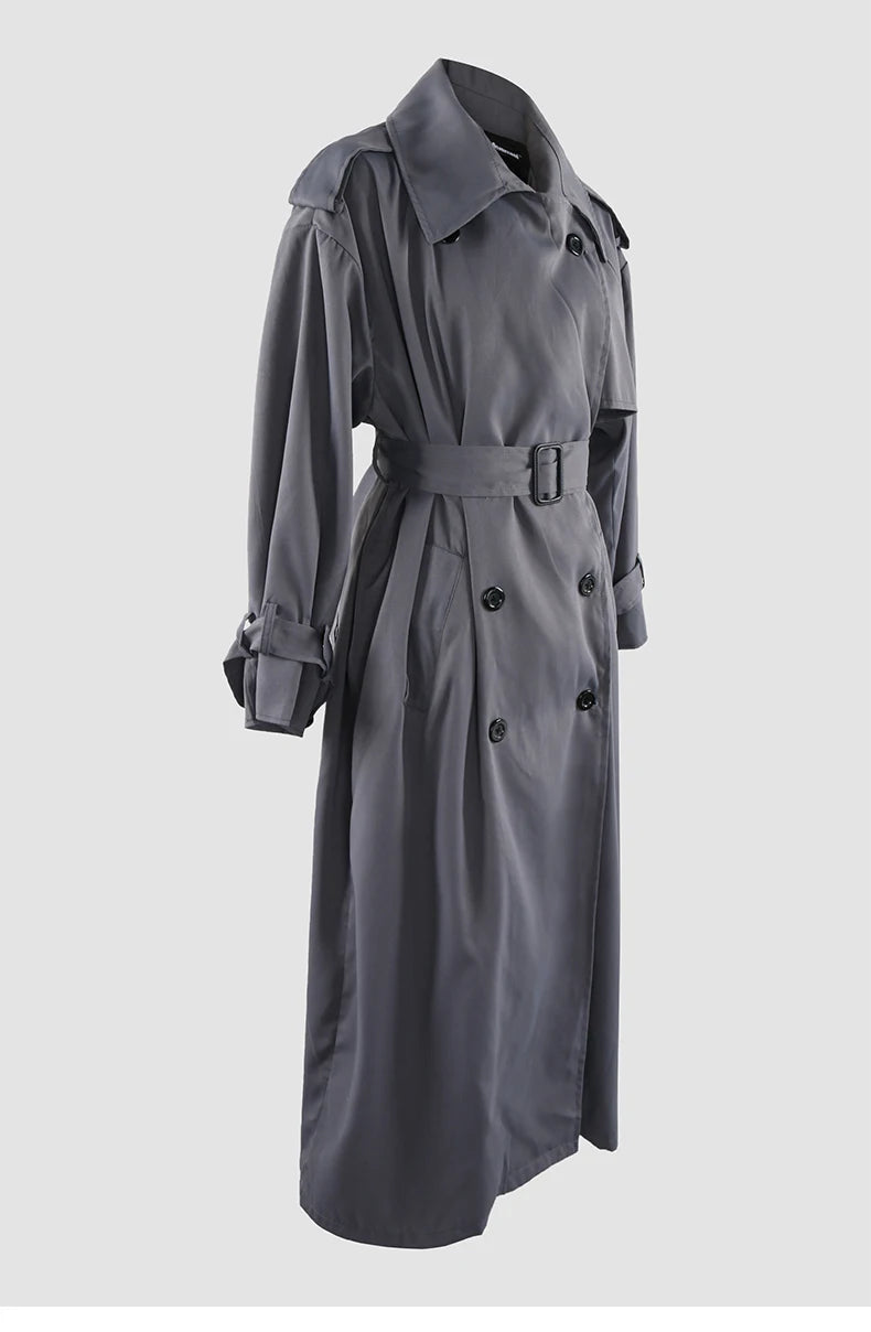Nerazzurri Autumn Extra Long Oversized Khaki Flowy Soft Trench Coat for Women Back Slit Double Breasted Loose Casual Overcoat