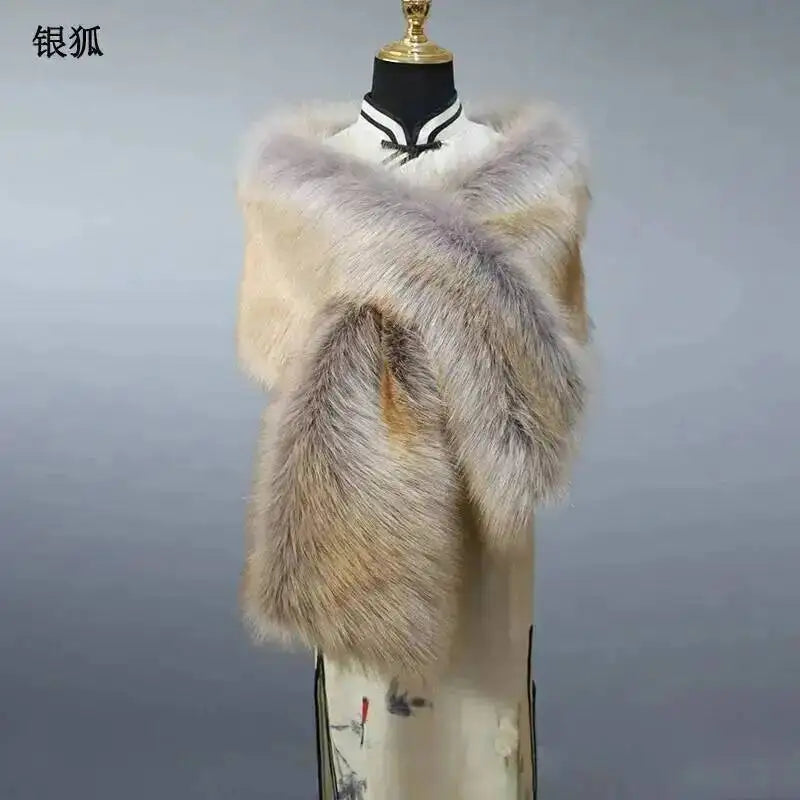 32 Colors 165*30cm Women Luxury Warm Faux Fox Fur Shawl Winter Ladies Plush Scarf Wraps Cloak Coat Wedding Long Cape Scarves
