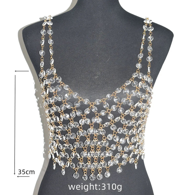 Stage Performance Crystal Tankvest Bra Shiny Chain Outfit Accessories Body Chain Jewelry Flashing Bras Show Costume Decoration