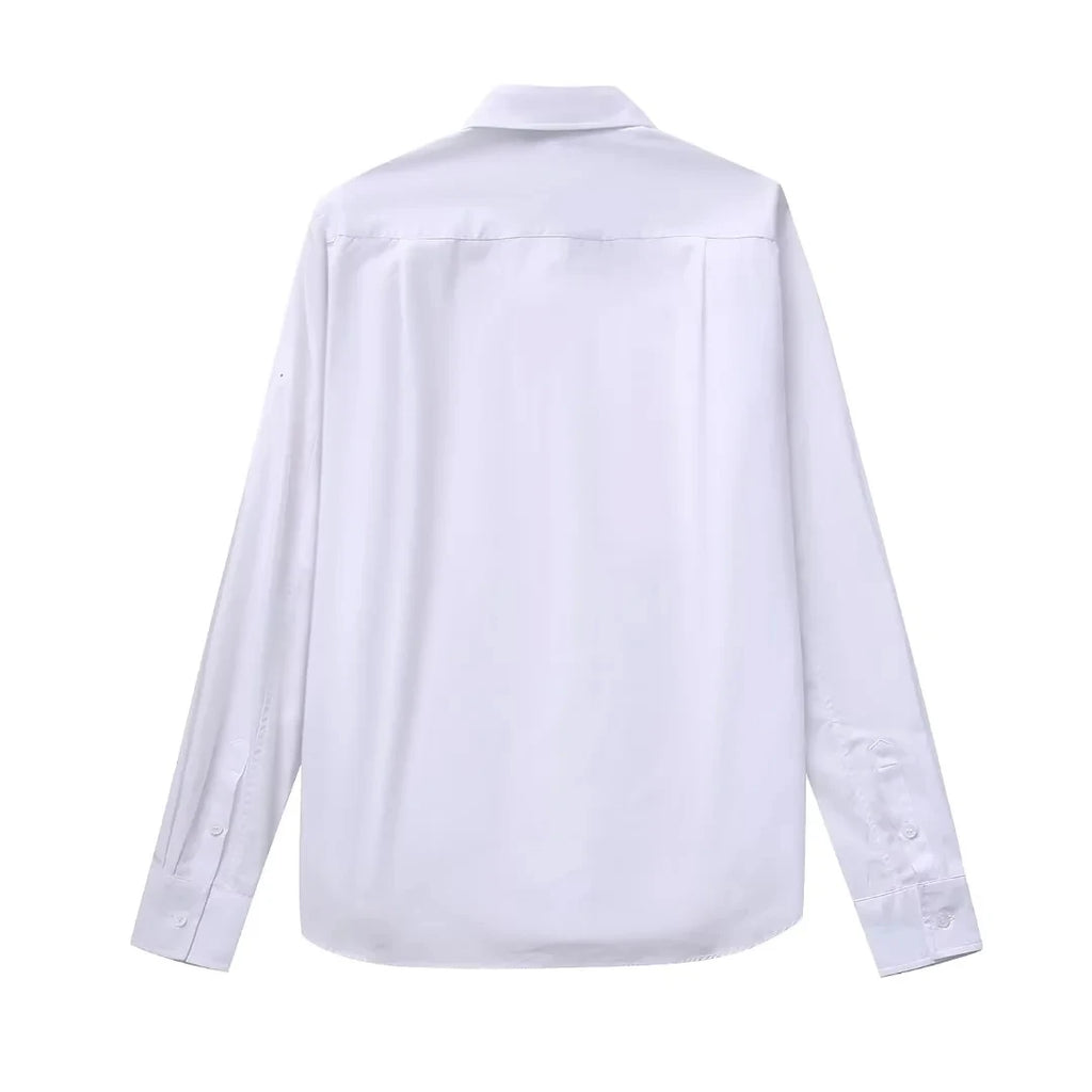 Blusas brancas elegantes da moda primavera 2025, blusas com lapela vazada, camisa slim feminina, casual, streetwear, blusa feminina para escritório