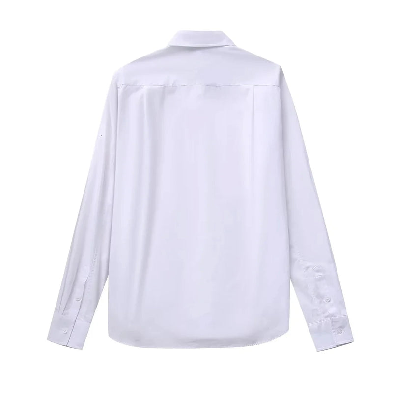 Blusas brancas elegantes da moda primavera 2025, blusas com lapela vazada, camisa slim feminina, casual, streetwear, blusa feminina para escritório