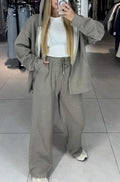 New Hot Drill Hooded Sweatshirt Two Piece Sets Women Causual Loose Wide Leg Pants Sets Autumn Winter Coats + Sweatpants Outfits