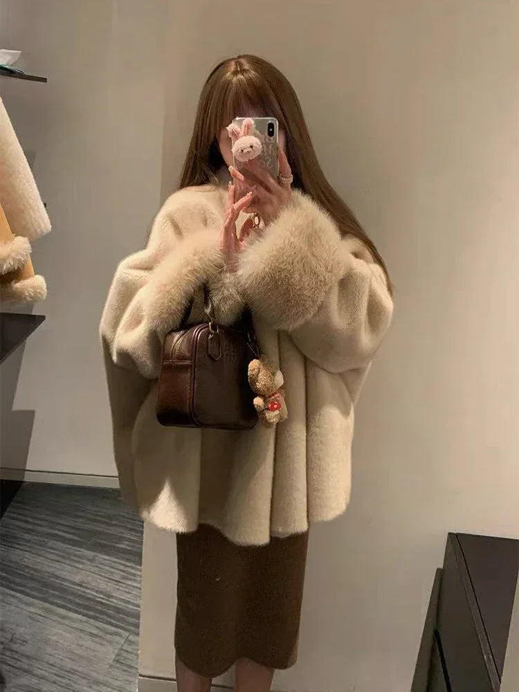 Faux Mink Fur Coat for Women Winter Thick Loose Hairy Casual Jacket Y2K Fashion Streetwear Long Sleeve Warm Fur Outerwear