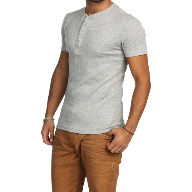 HENLEY Classic Slim Fit Short Sleeve Round collar GRAY MESCLE T-Shirt