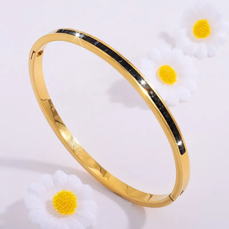 ZAKOL New 5/1pcs Black Zircon Inlay Series Stainless Steel Bracelets for Women Men Fashion versatile Stacking Jewelry Gift