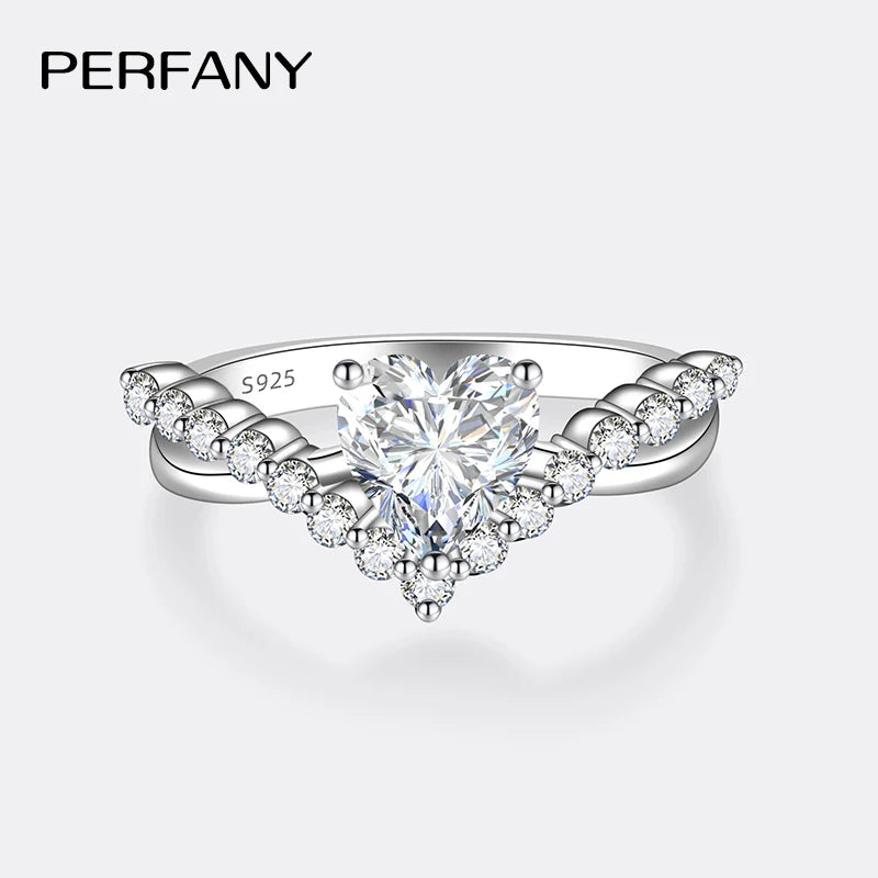 PERMANY 1CT Coração Corte Moissanite Anel para Mulheres S925 Prata Pura Laboratório Diamante Elegante Luxo Jóias de Casamento - CRAVO ROSE