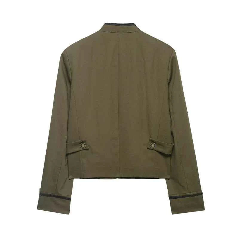 Women's Jacket 2026 Spring New Solid Color Long Sleeve Rope Knot Button Napoleon Style Slim Jacket Fashionable and Unique
