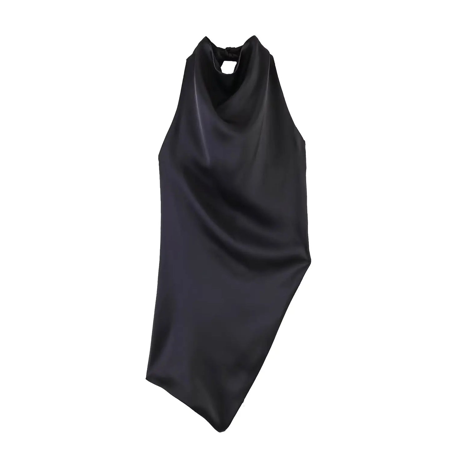 Spring New Women's  Knot Belted Asymmetrical Hem Neck Hanging Collar Top Loose Fit Other Material 100% Short Length