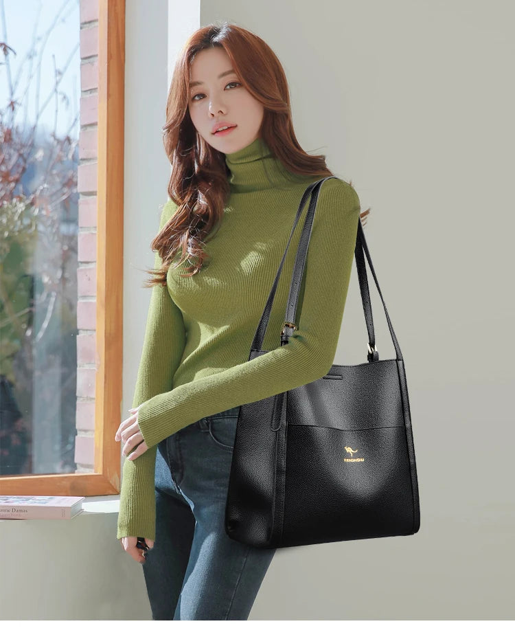 Bolsa de ombro feminina de couro de luxo, bolsa tiracolo fashion com axilas, bolsa carteiro para compras, bolsa grande de capacidade