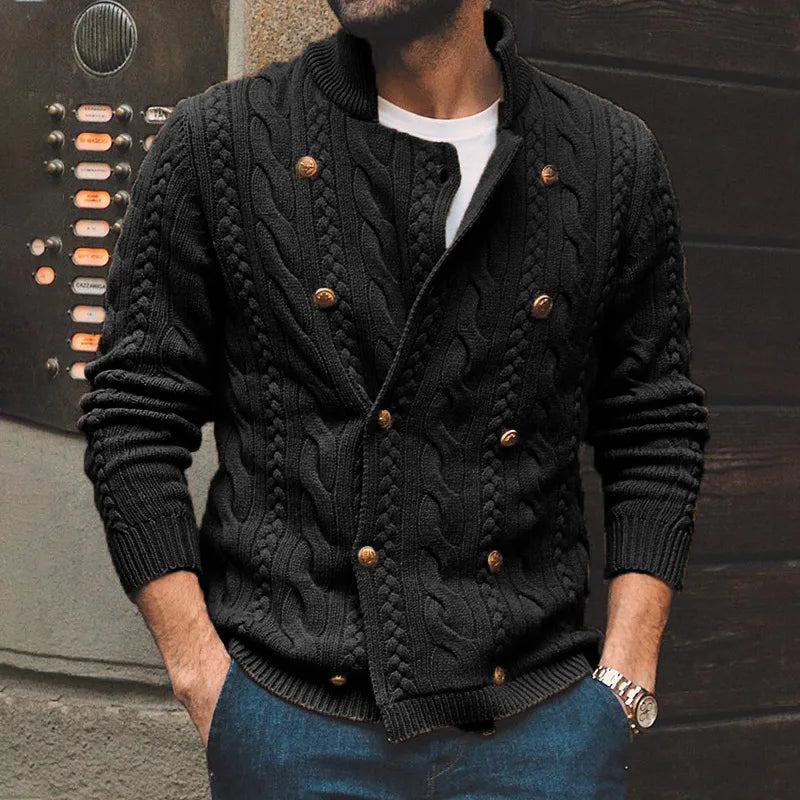 New 2026 Autumn Winter Knitted Cardigan Men Double Breasted Sweater Coat Male Streetwear Winter Warm Turtleneck Men Clothing