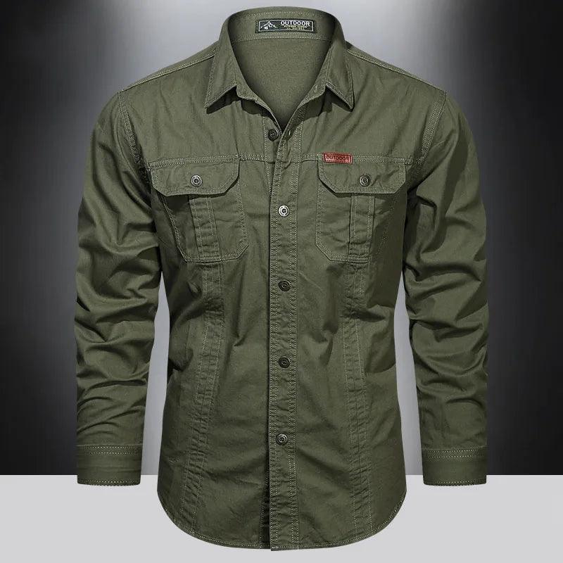 2024 Spring Cotton Cargo Shirt for Men Long Sleeve Multi-Pocket Shirts Outdoor Casual Colthing High Quality Militar Overshirt - CRAVO ROSE