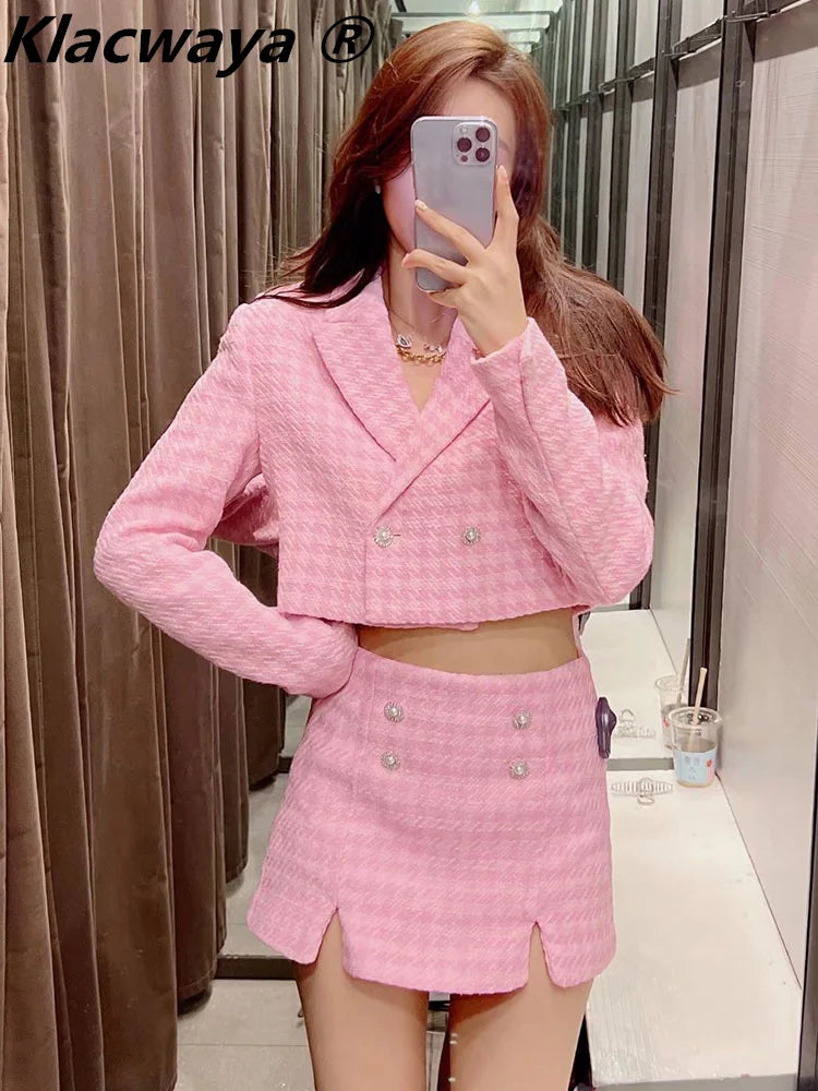 Conjunto de 2 peças de tweed Klacwaya, blazer chique, terno feminino, shorts, terno com shorts para mulheres, ternos femininos