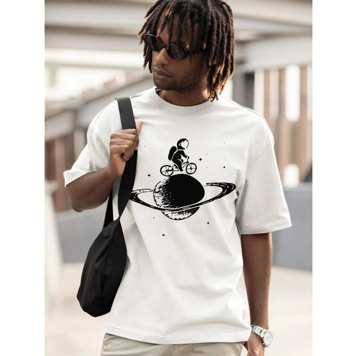 Men's T-Shirt Printed Space Cyclist Streetwear Casual T-shirt