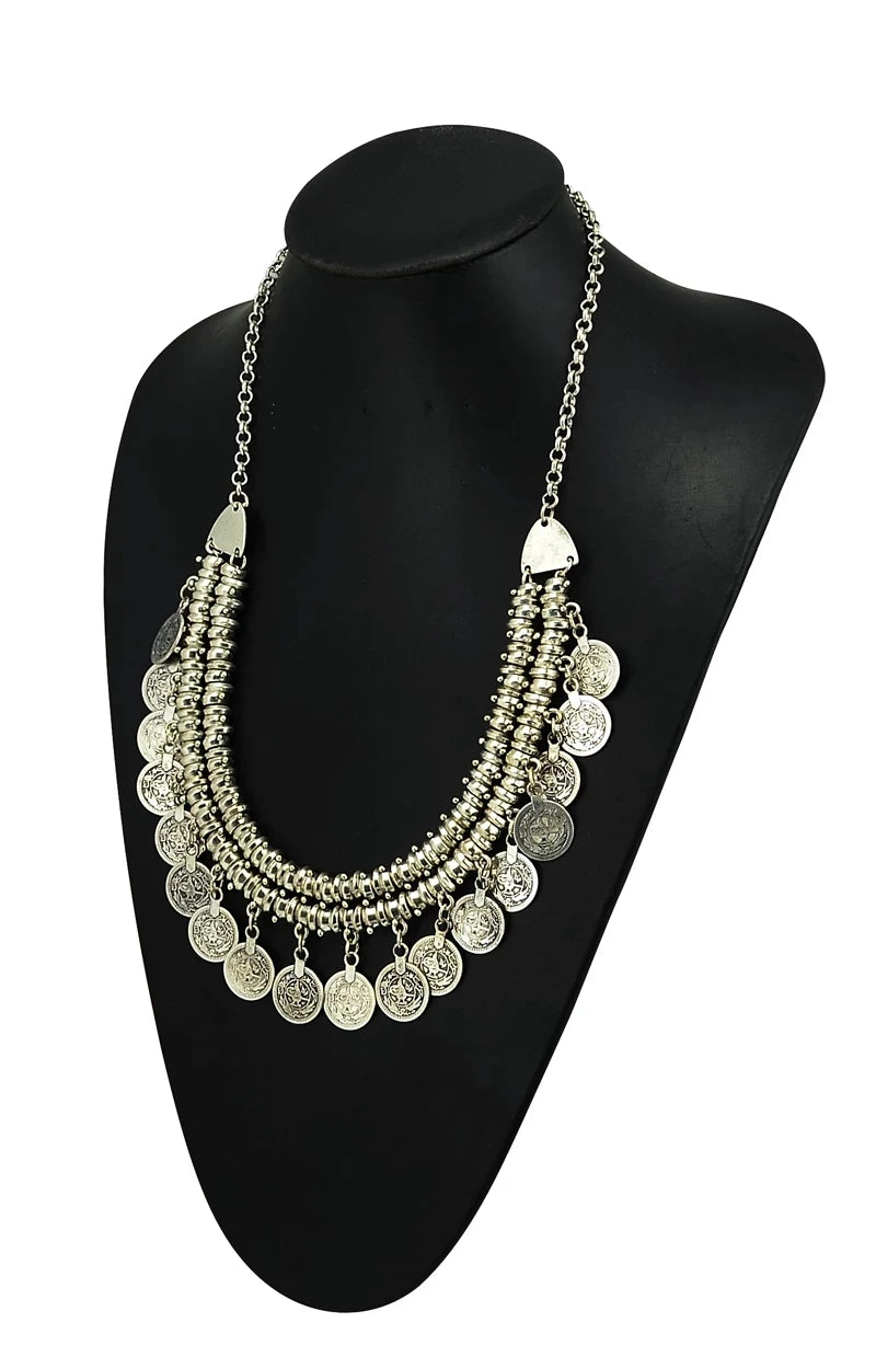 Gypsy Boehmian Hippie Collar Necklaces for Women Big Chunky Tibetan Silver Metal Necklace Festival Turkish Party Jewelry Gift