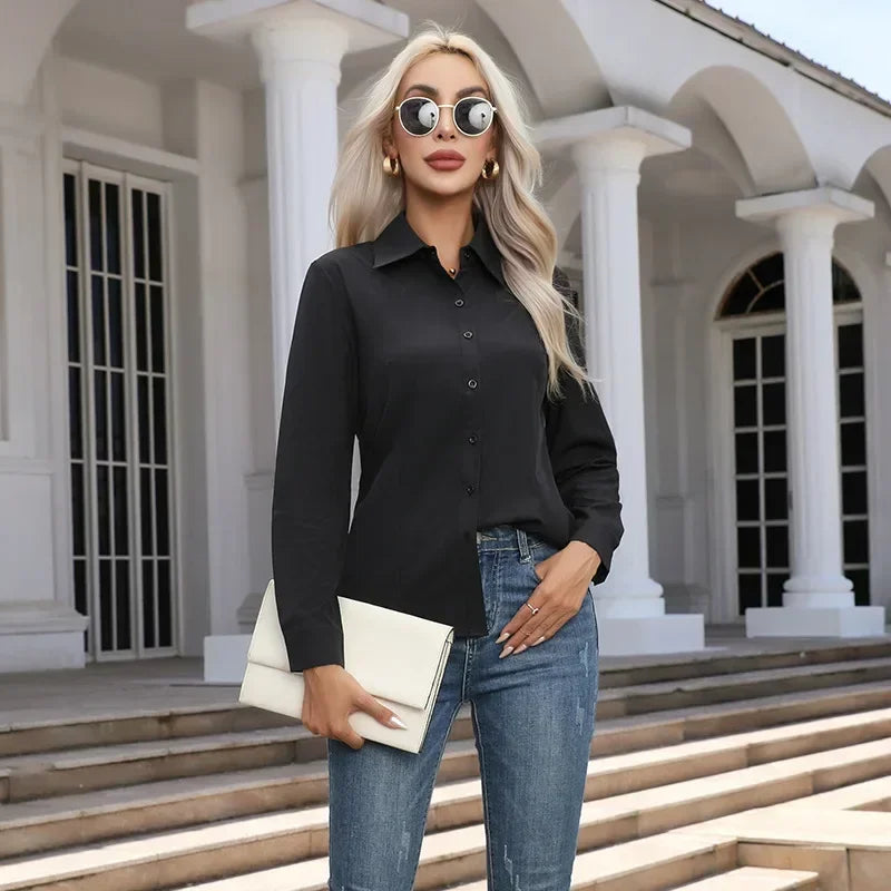 White Shirt Women Fashion Business Shirts Office Lady Long Sleeve Blouse L-6XL Women Clothing Button Shirt Plus Size Ladies Tops - CRAVO ROSE