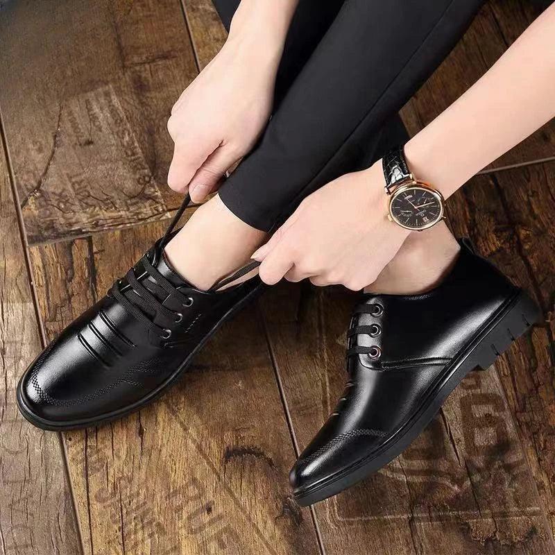 Leather Shoes Men's New Business Formal Shoes for Men Autumn Breathable Men's British Korean Pointed Toe Wedding Groomsmen Shoes - CRAVO ROSE