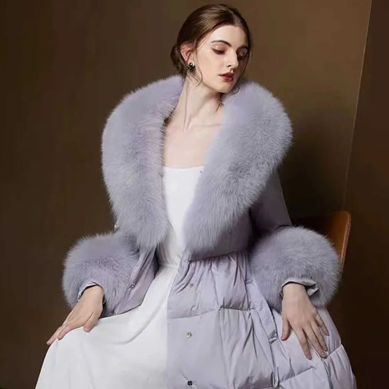 Luxury 2025 Real Fox Fur Collar And Cuffs Set for Women Winter Neck Warmer Fashion Scarf ShawlS Wrap Combo Large Size Furry Fur