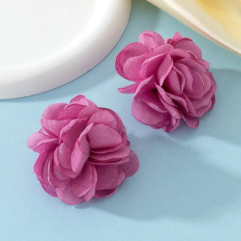 Stud Earrings For Women Elegant Temperament Large Size Rose Flocking Cloth Ear Accessories Fashion Jewelry Party Holiday AE252