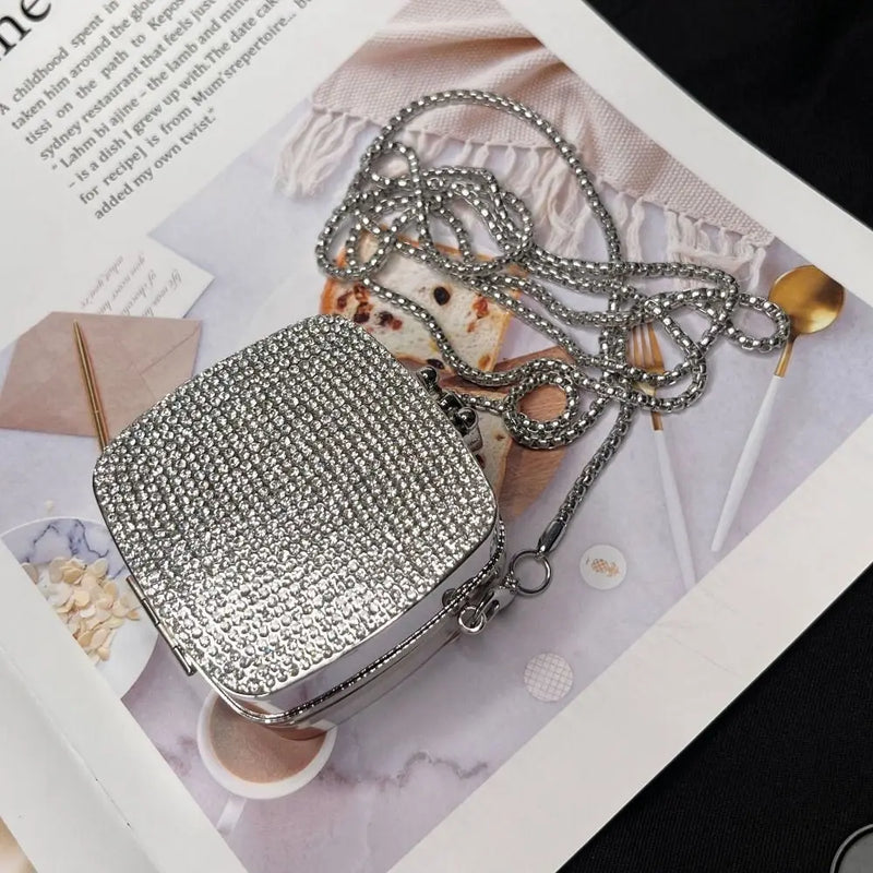 Detachable Long Chain Rhinestone Inlay Clutch Bag Lightweight Waterproof Crystal Glitter Purse Small Capacity Glitter